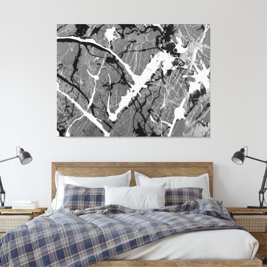 ZWART EN WIT LII - Action painting -Abstract- Canvas Afdruk (Insitu (Slaapkamer))