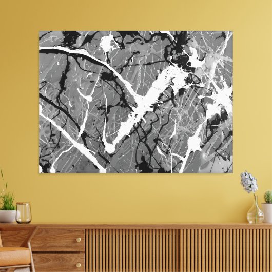 ZWART EN WIT LII - Action painting -Abstract- Canvas Afdruk (Insitu (Woonkamer))