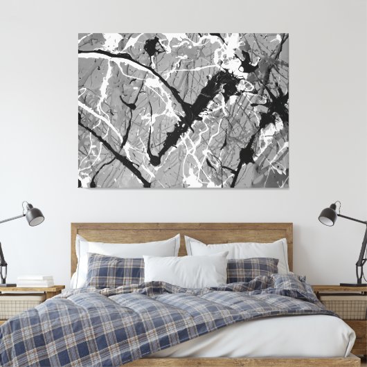 ZWART EN WIT LIII - Action painting -Abstract- Canvas Afdruk (Insitu (Slaapkamer))