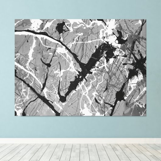 ZWART EN WIT LIII - Action painting -Abstract- Canvas Afdruk (Insitu (Houten vloer))