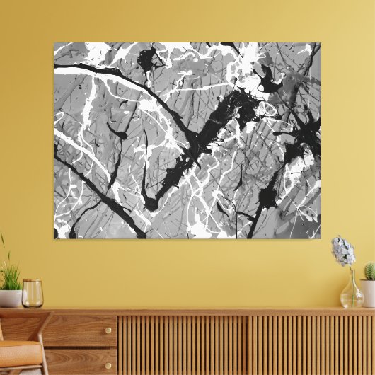 ZWART EN WIT LIII - Action painting -Abstract- Canvas Afdruk (Insitu (Woonkamer))