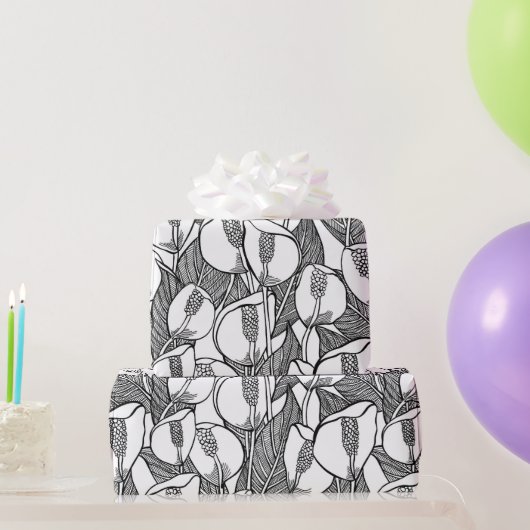 Zwart en wit Lily Pattern Cadeaupapier (Feestgeschenken)