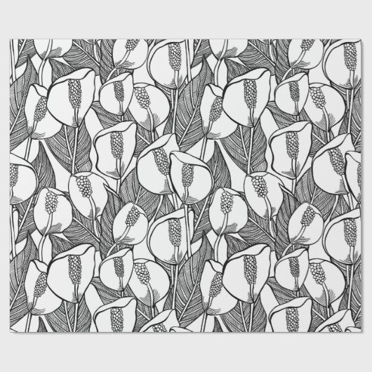 Zwart en wit Lily Pattern Cadeaupapier (Vlak)
