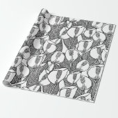 Zwart en wit Lily Pattern Cadeaupapier (Uitgerold)