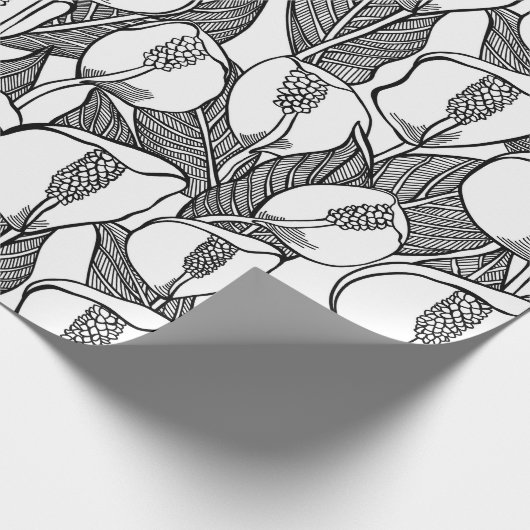 Zwart en wit Lily Pattern Cadeaupapier (Hoek)