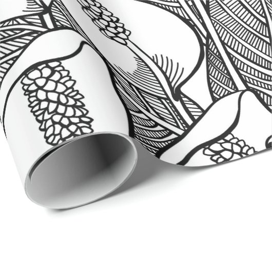 Zwart en wit Lily Pattern Cadeaupapier (Rol Hoek)