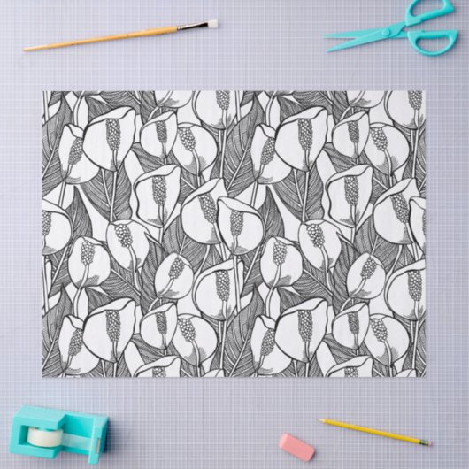 Zwart en wit Lily Pattern Tissuepapier (Craft)
