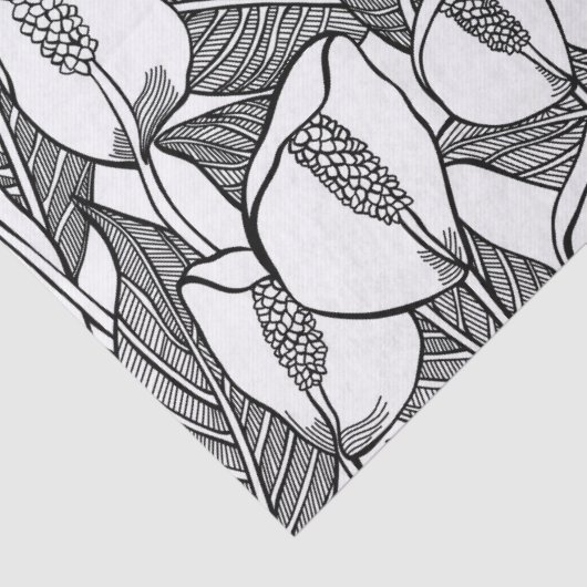 Zwart en wit Lily Pattern Tissuepapier (Detail)