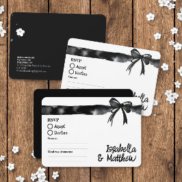 Zwart en Wit Lint Minimalistische Trendy Huwelijks RSVP Kaartje