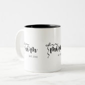 Zwart en wit lint script Moeder gevestigd Elegant Tweekleurige Koffiemok (Voorkant links)