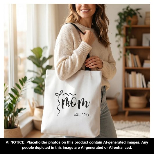 Zwart en Wit Lint Script Moeder Opgericht Elegant Tote Bag
