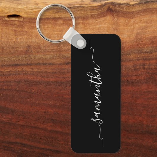 Zwart en wit lint zwierige handtekening naam sleutelhanger (Voorkant)