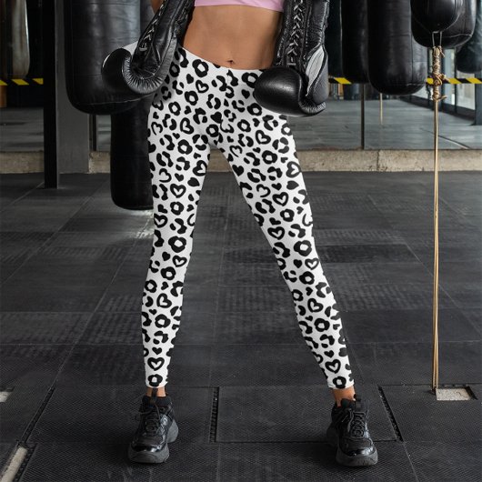 Zwart en Wit Luipaard Hart Patroon Leggings