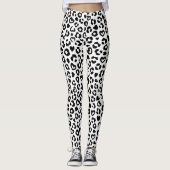 Zwart en Wit Luipaard Hart Patroon Leggings (Voorkant)