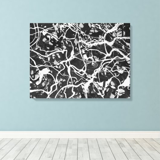 ZWART EN WIT LVII - Action painting -Abstract- Canvas Afdruk (Insitu (Houten vloer))