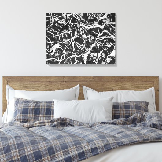ZWART EN WIT LVII - Action painting -Abstract- Canvas Afdruk (Insitu (Slaapkamer))