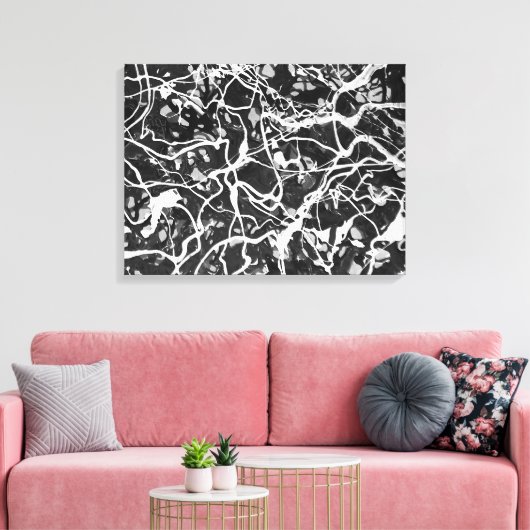 ZWART EN WIT LVII - Action painting -Abstract- Canvas Afdruk (Insitu (Woonkamer))