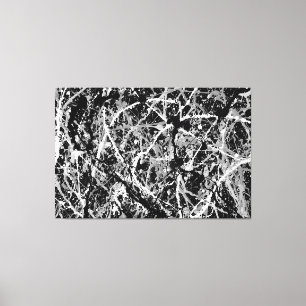 ZWART EN WIT LX - Action painting -Abstract- Canvas Afdruk