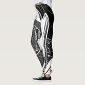 Zwart en wit Maan en Golven Leggings (Links)