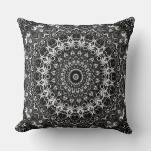 Zwart en Wit Mandala Geometrisch Ontwerp Kussen