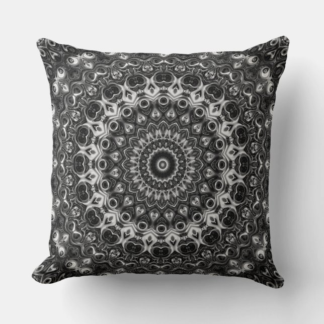 Zwart en Wit Mandala Geometrisch Ontwerp Kussen (Voorkant)