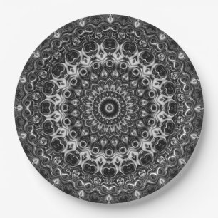 Zwart en Wit Mandala Geometrisch Ontwerp Papieren Bordje