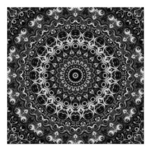 Zwart en Wit Mandala Geometrisch Ontwerp Perfect Poster