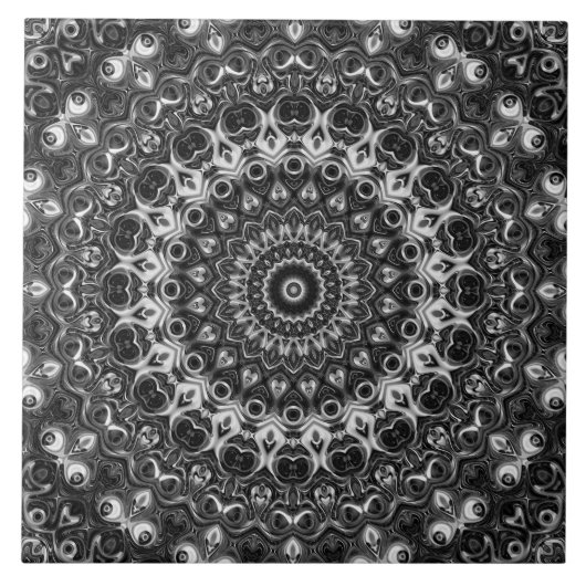Zwart en Wit Mandala Geometrisch Ontwerp Tegeltje (Voorkant)