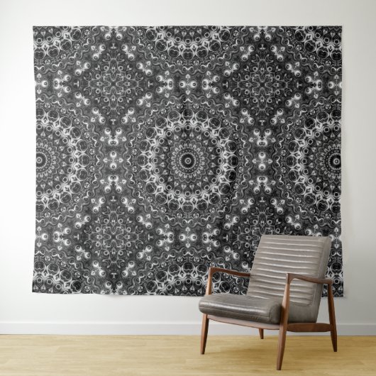 Zwart en Wit Mandala Geometrisch Ontwerp Wandkleed (In Situ (horizontaal))