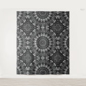 Zwart en Wit Mandala Geometrisch Ontwerp Wandkleed (Voorkant)