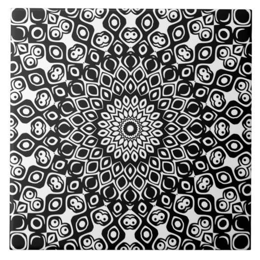 Zwart en Wit Mandala Patroon Tegeltje (Voorkant)