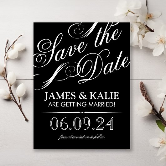 Zwart en wit  Manuscript sparen de Datum Aankondigingskaart