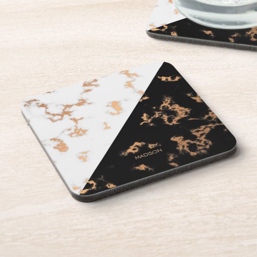 Zwart en wit marmer bier onderzetter (Linkerzijde)