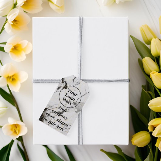 Zwart en wit marmer cadeaulabel