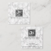 Zwart en wit marmer design Modern Monogram Busi Vierkante Visitekaartje (Voorkant / Achterkant)