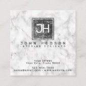 Zwart en wit marmer design Modern Monogram Busi Vierkante Visitekaartje (Achterkant)