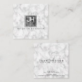 Zwart en wit marmer design Modern Monogram Busi Vierkante Visitekaartje (Voorkant / Achterkant)