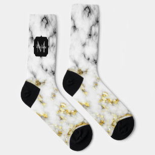 Zwart en wit marmer gouden glinster vlok Monogram Sokken