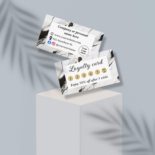 Zwart en wit marmer klantenkaartje