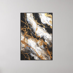 Zwart en wit marmer met gouden aders abstract  canvas afdruk