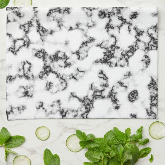 Zwart en wit marmer patroon theedoek (Gevouwen)