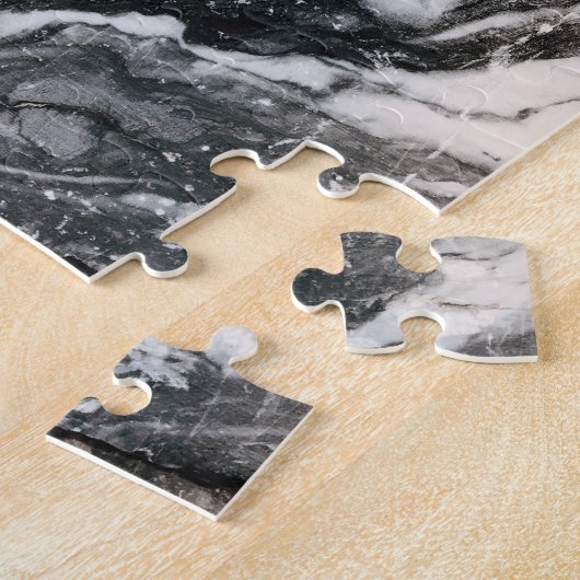 Zwart en wit Marmer Textielpatroon Legpuzzel (Zijkant)