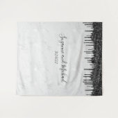 Zwart en wit marmeren glitterslijper bruiloft wandkleed (Voorkant (horizontaal))