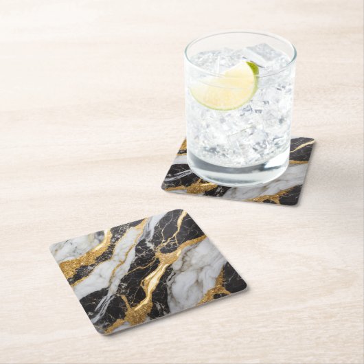 Zwart en wit marmeren patroon met goud kartonnen onderzetters (Insitu)
