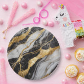 Zwart en wit marmeren patroon met goud papieren bordje (Feest)