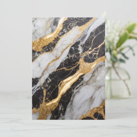 Zwart en wit marmerpatroon met goud kaart (Staand voorkant)