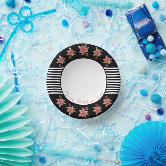 Zwart en wit met bloemen papieren kommen (Feest)