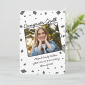 Zwart en Wit met de Hand Getekende Doodle Afstudee Kaart (Staand voorkant)