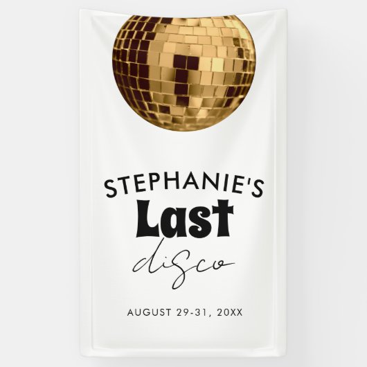 Zwart en Wit met Goud Laatste Disco Meisjesuitgang Spandoek (Verticaal)