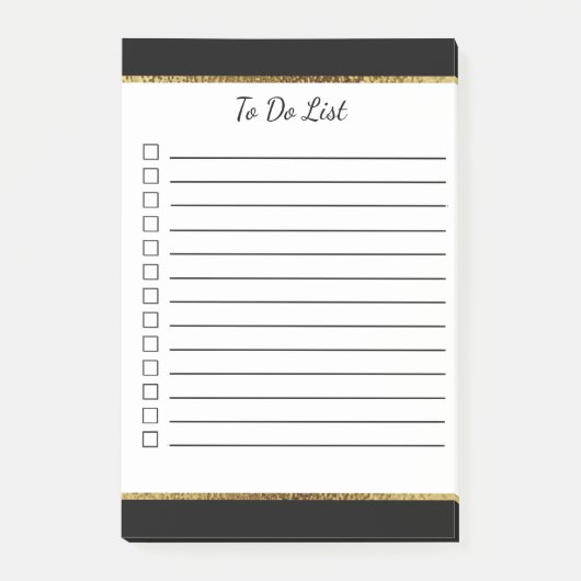 Zwart en wit met gouden rand takenlijst post-it® notes (Voorkant)
